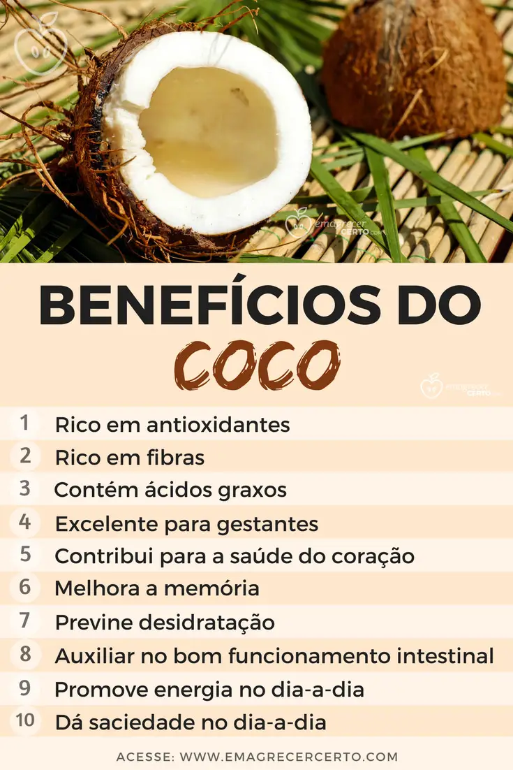 Benefícios do Coco | Blog EmagrecerCerto.com #coco #beneficiosdasfrutas #saudavel