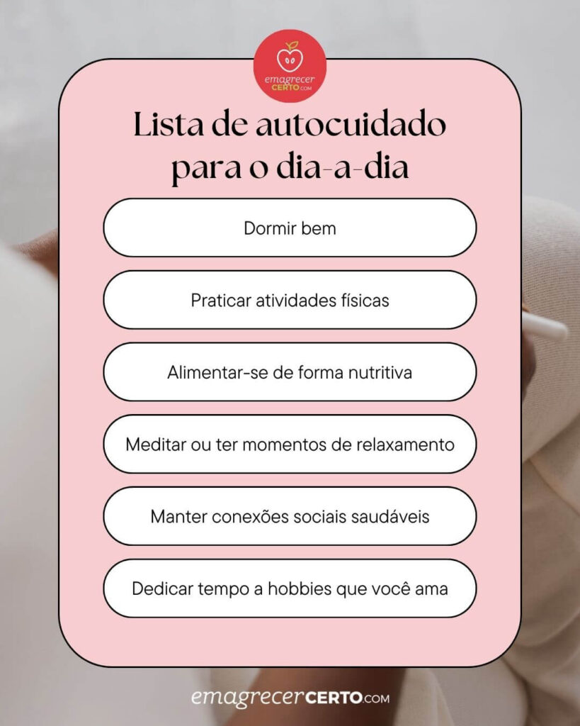 Lista de autocuidado para o dia a dia